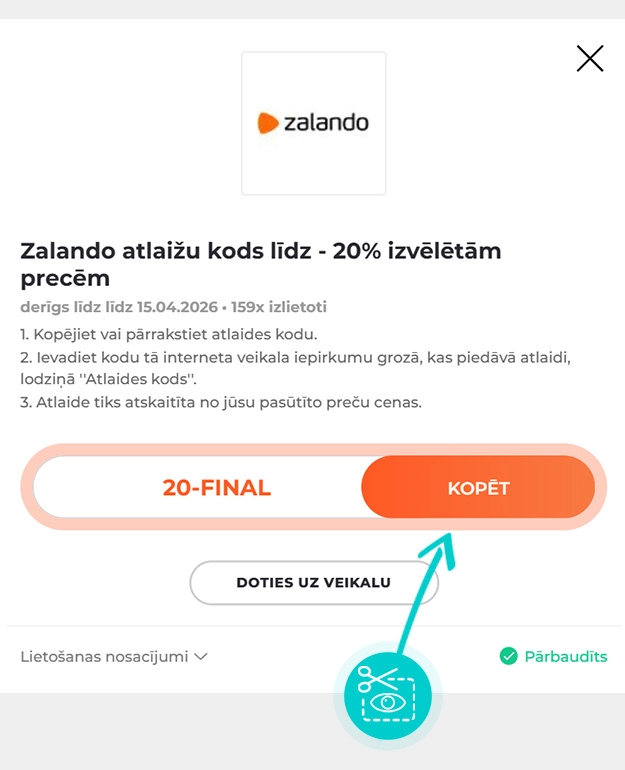Kā nokopēt atlaides kodu Zalando