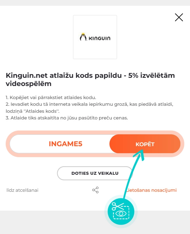 Kā nokopēt atlaides kodu Kinguin