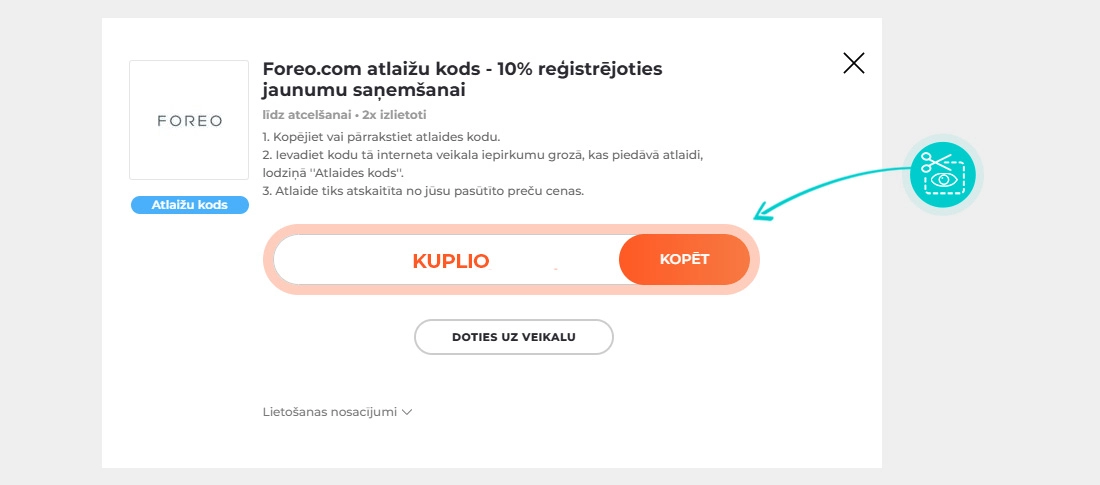 Kā nokopēt atlaides kodu Foreo