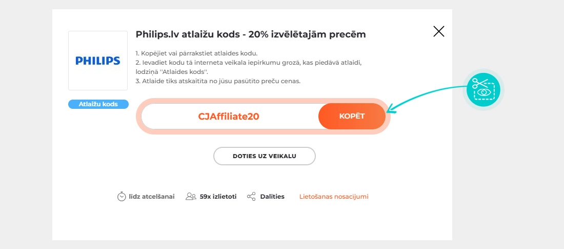 Kā nokopēt atlaides kodu Philips