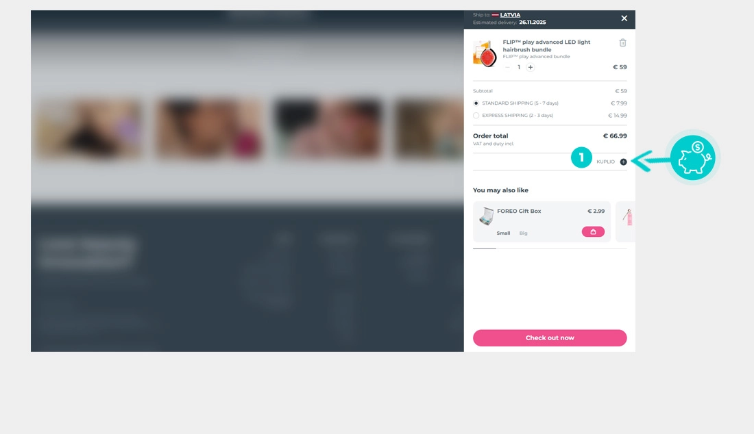 Kā piemērot atlaides kodu pirkuma grozā Foreo