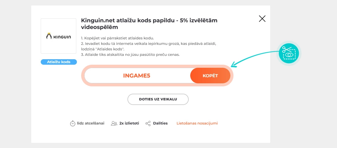 Kā nokopēt atlaides kodu Kinguin
