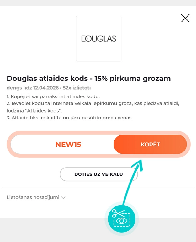 Kā nokopēt atlaides kodu Douglas
